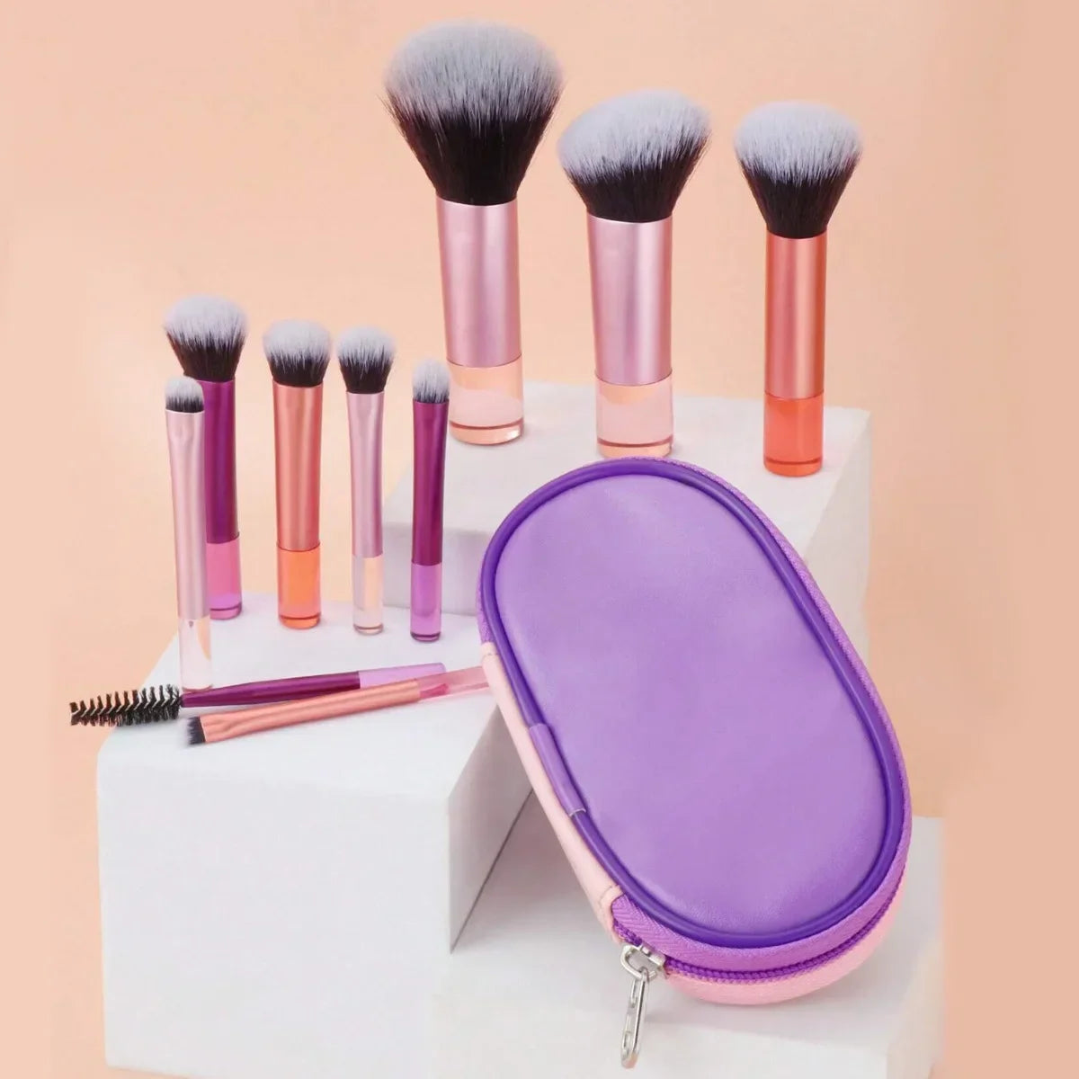 Kit com 10 Pincéis de Maquiagem com Bolsa – Pincéis Cosméticos para Sombra, Base, Pó Solto, Blush, Detalhes e Esfumar – Ferramentas de Beleza para Maquiagem.