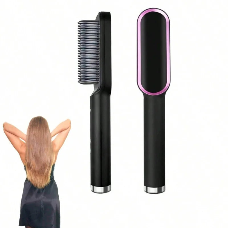 Pente Modelador Profissional 2 em 1 de Aquecimento Rápido para Cachear e Alisar o Cabelo.